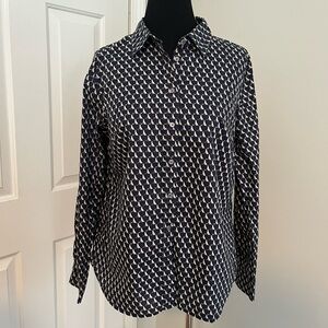 Talbots Dog and Ball Patterned Navy Cotton Button-Down Women’s Shirt